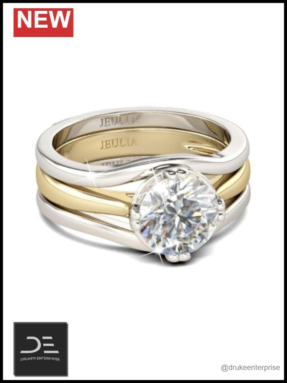 3.5ct Sterling Silver Gold Plated Halo CZ Engagement Ring Set Enhancer Bridal